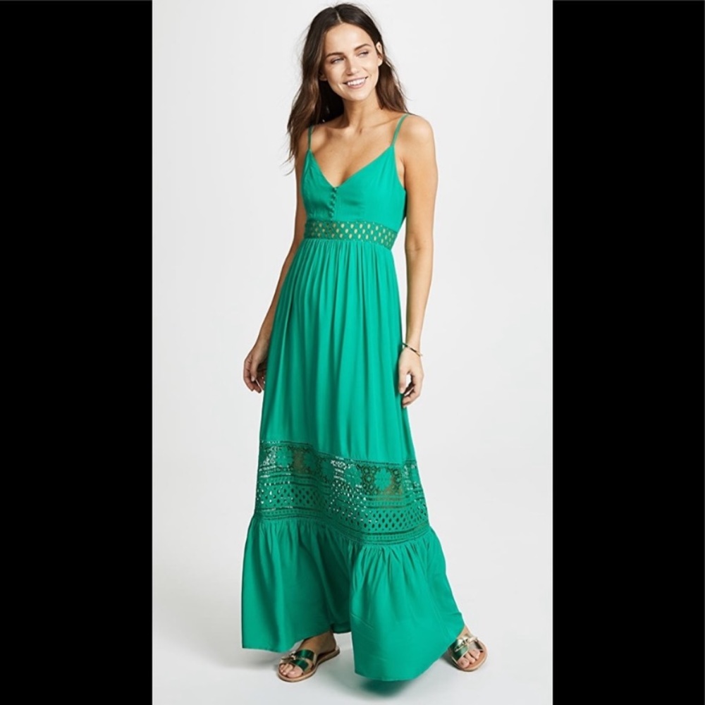 Jack By BB Dakota Vacation Beach Dress Sleeveless Pepper Green Tiered Maxi